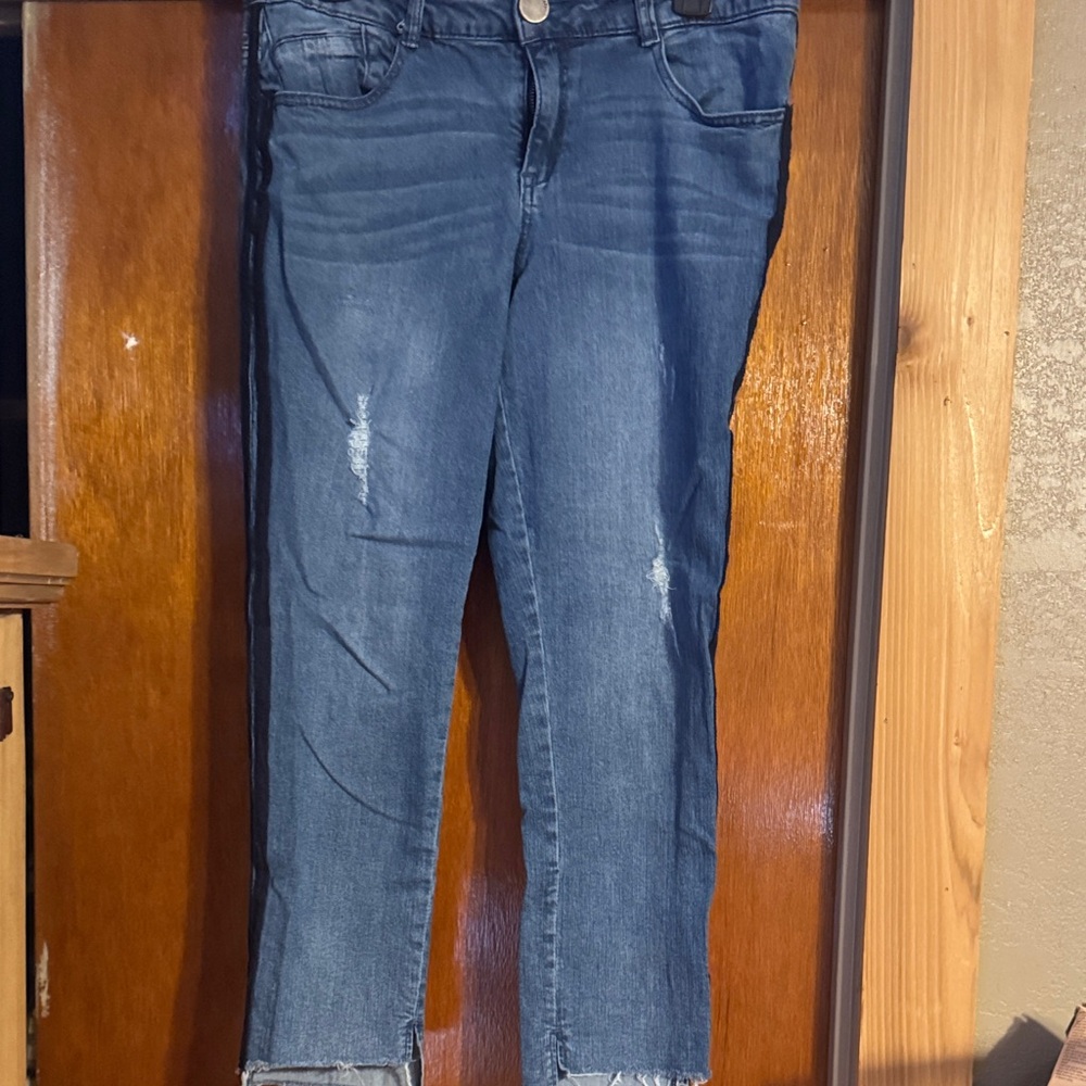 Women’s Distressed Blue Denim Jeans - Classic Slim Fit